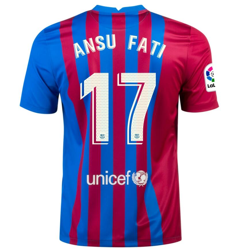 2021/22 Barcelona Home Kit Soccer Jersey with ANSU FATI 17 printing